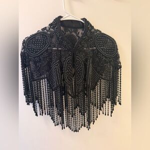 Black Pearls Beaded Fringe Cape